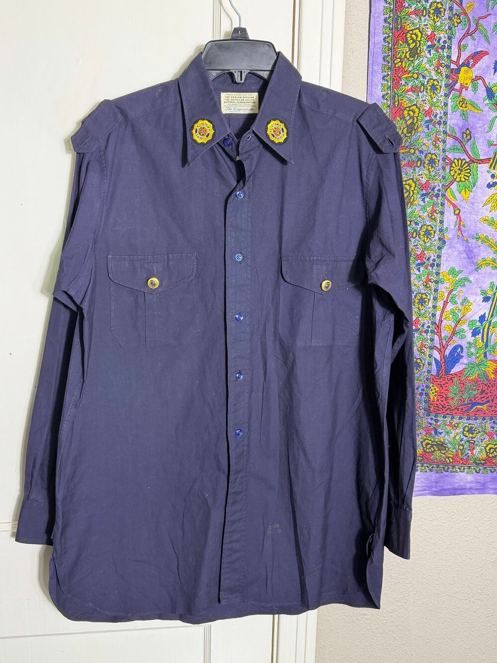 Vintage 1970s American Legion Uniform Shirt 15.5x34 Navy Military Veteran USA